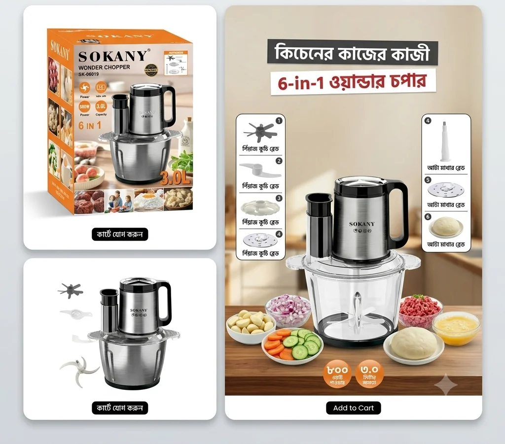 Sokany 6 in 1 Multifunction Food Processor - Image 3