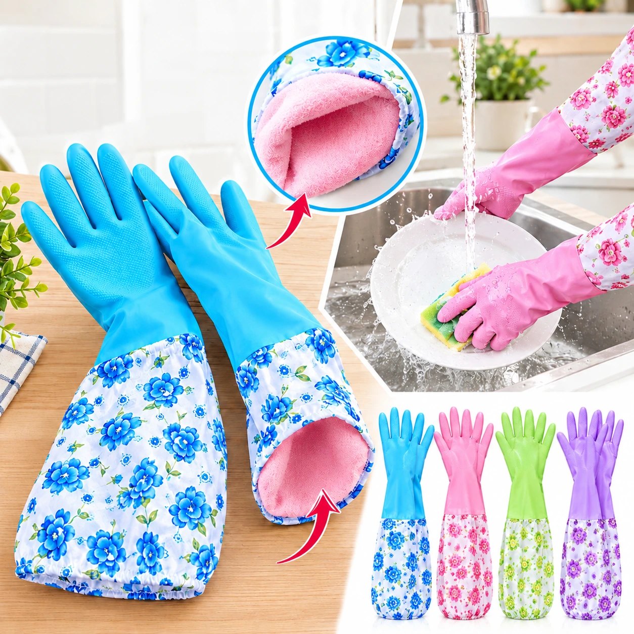 Premium Long Silicone Kitchen Gloves - Image 2